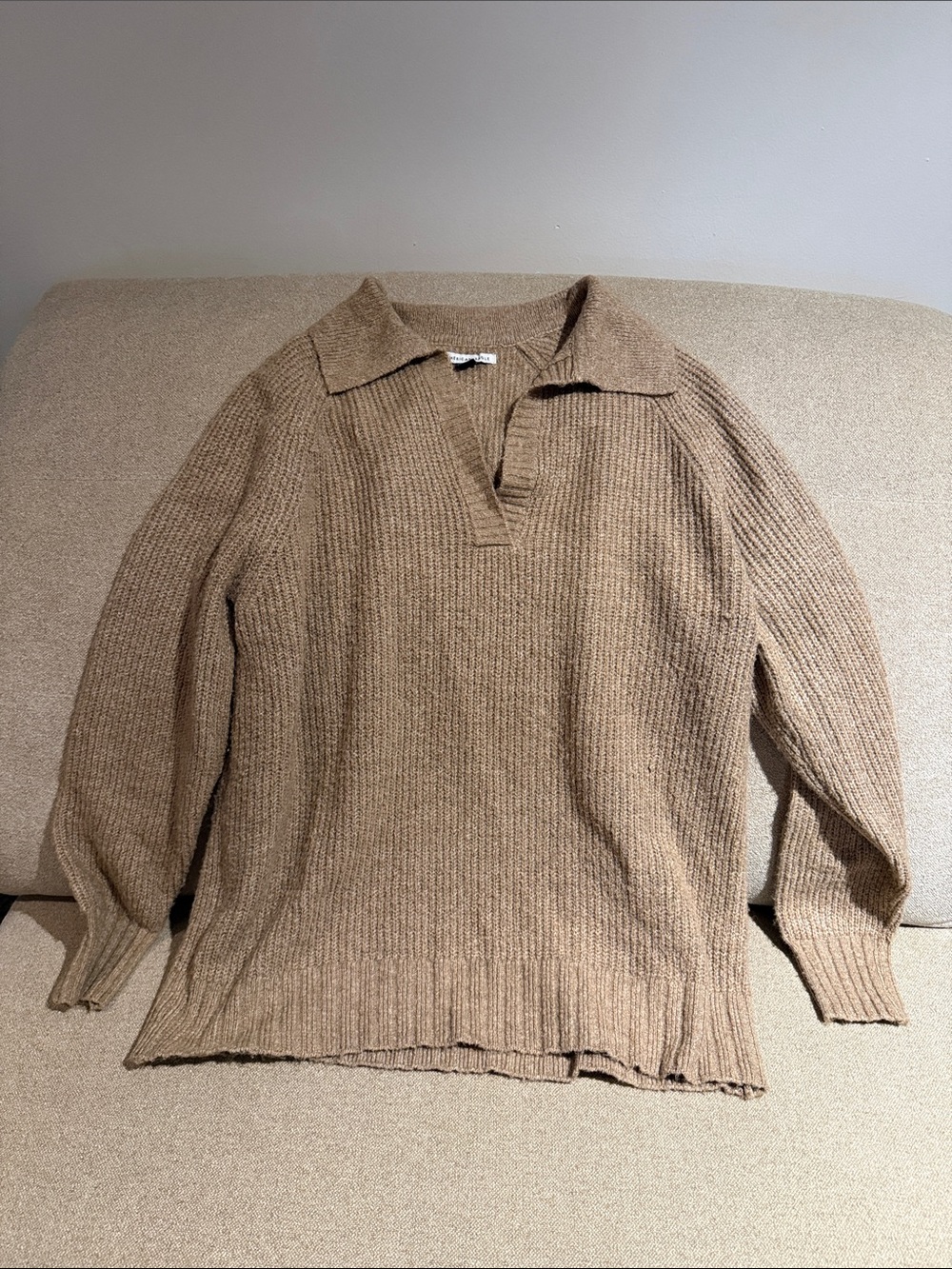 American Eagle Outfitters V-Neck Polo Sweater in Light Brown